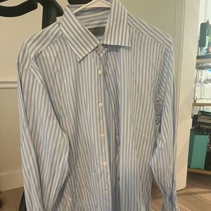 Canali regular fit cotton shirt size 41-16 white with light blue stripes